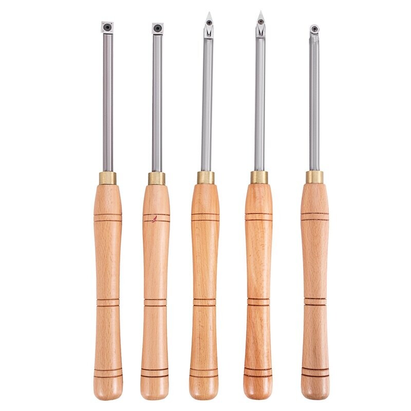 5 PCS Set, Carbide Lathe Tools with Diamond Shape, Round, Square Cutters, Turning Lathe Chisels with Comfortable Grip Handles