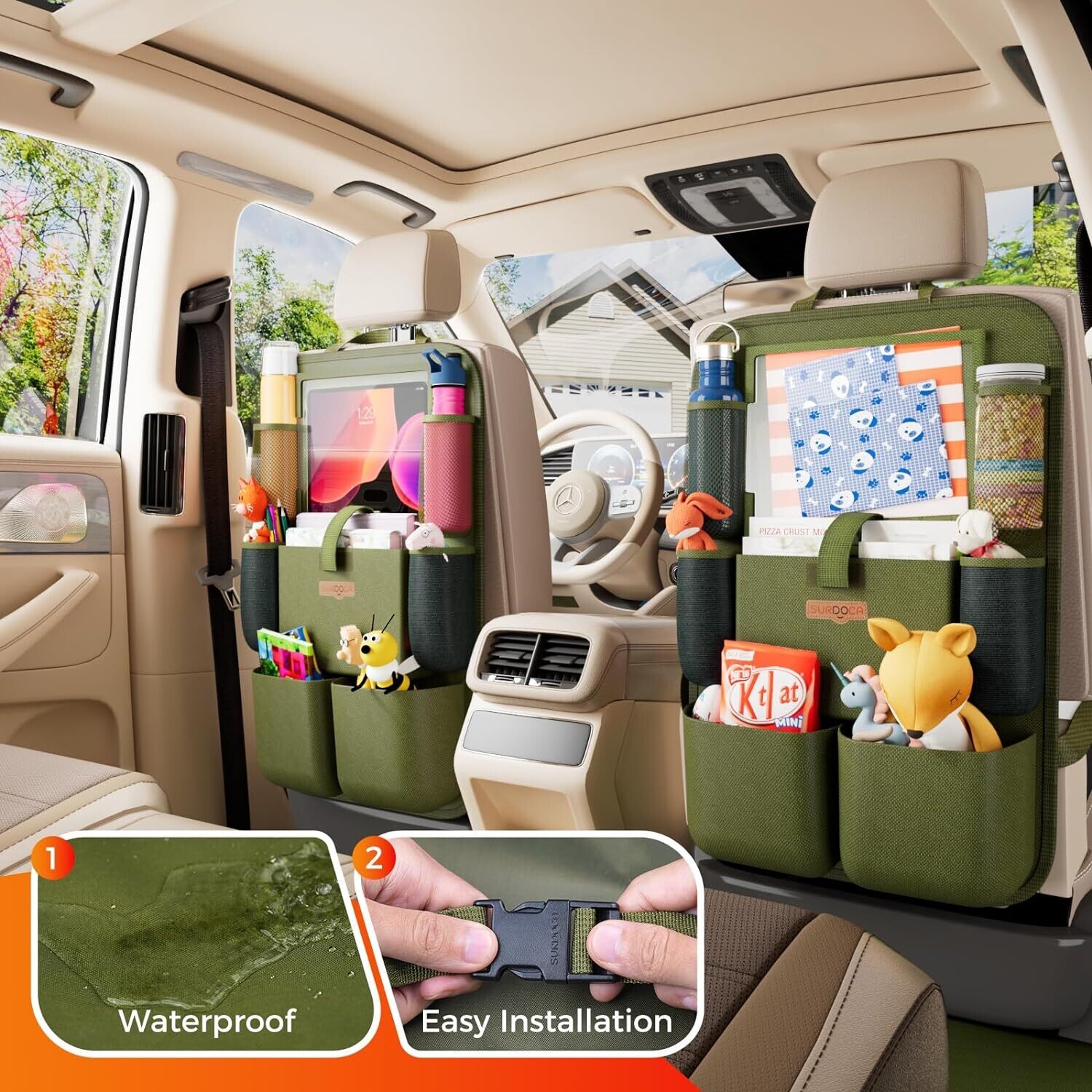 4th Generation Car Organizer Back Seat with 11&quot; iPad Holder, 8 Pockets, Waterproof Back Seat Protector &amp; Kids Toy Storage