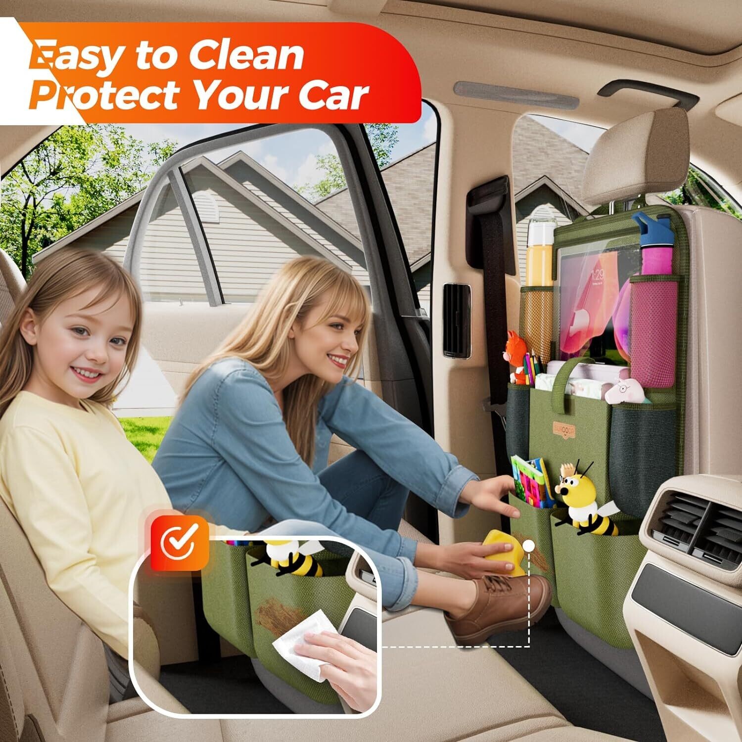 4th Generation Car Organizer Back Seat with 11&quot; iPad Holder, 8 Pockets, Waterproof Back Seat Protector &amp; Kids Toy Storage