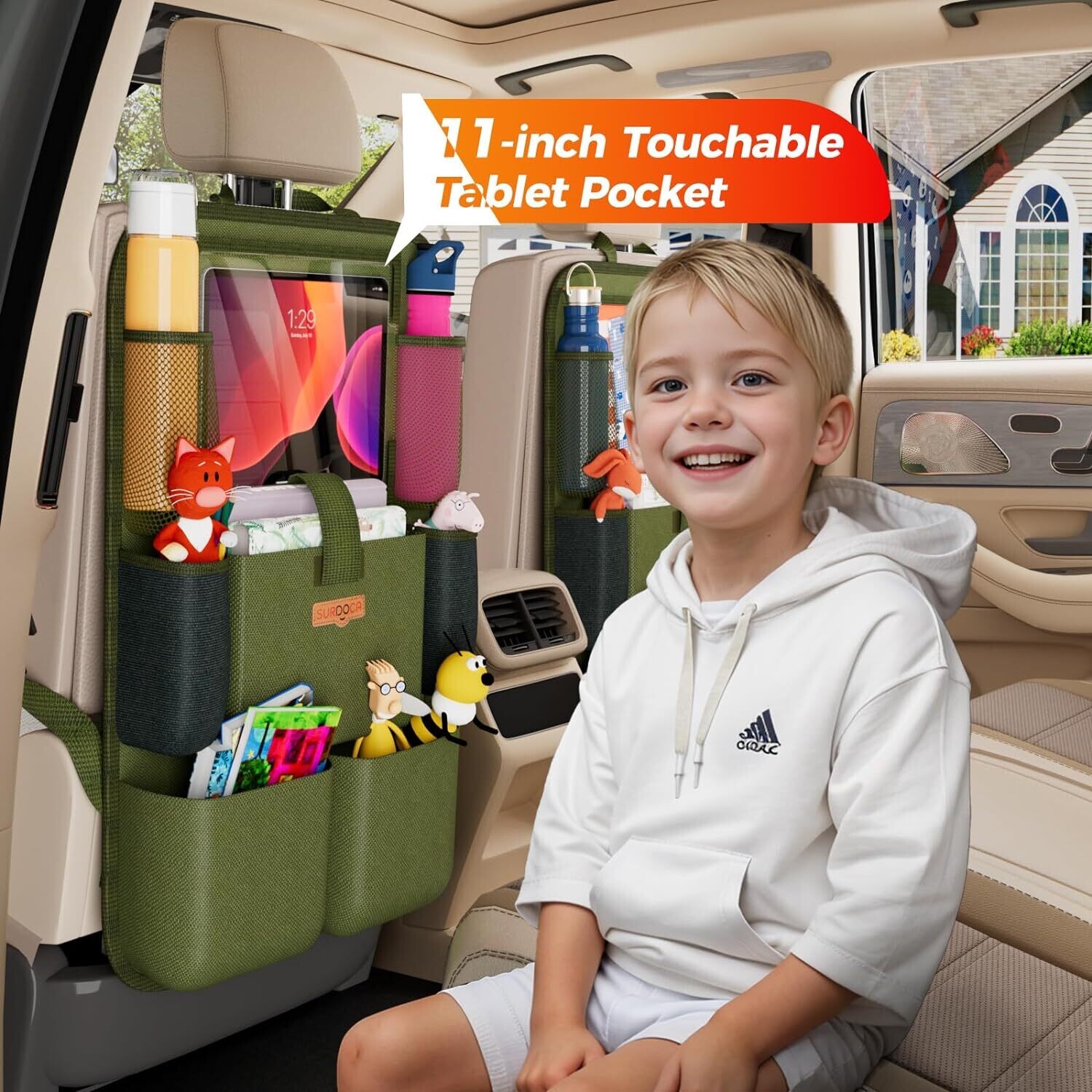 4th Generation Car Organizer Back Seat with 11&quot; iPad Holder, 8 Pockets, Waterproof Back Seat Protector &amp; Kids Toy Storage