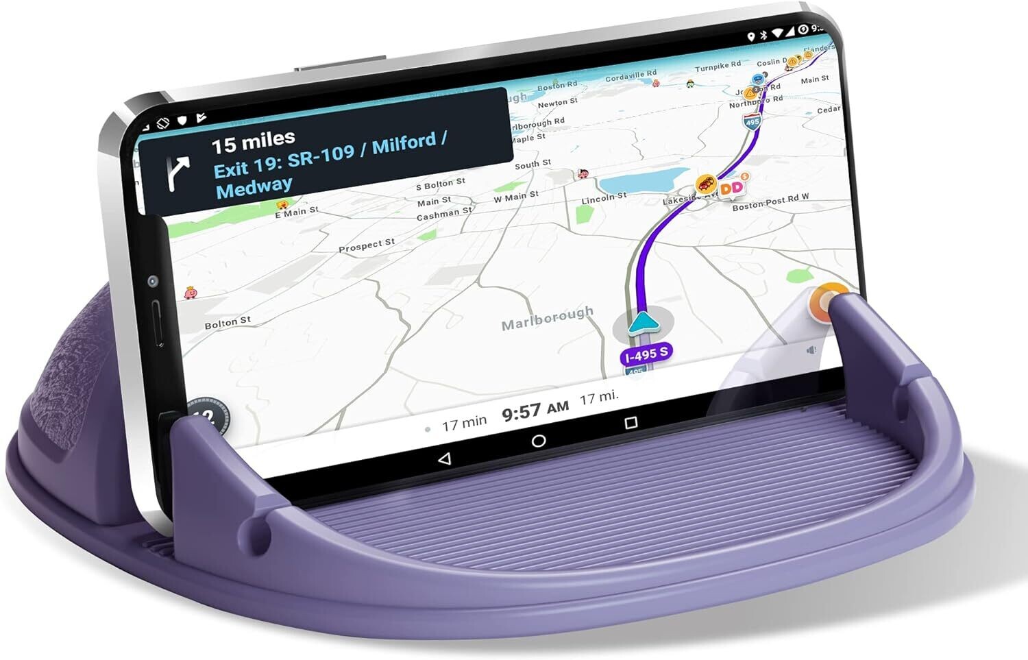 Car Phone Holder for Dashboards – Slip-Free Desk Phone Stand, Compatible with iPhone, Samsung, Android Smartphones, GPS Devices