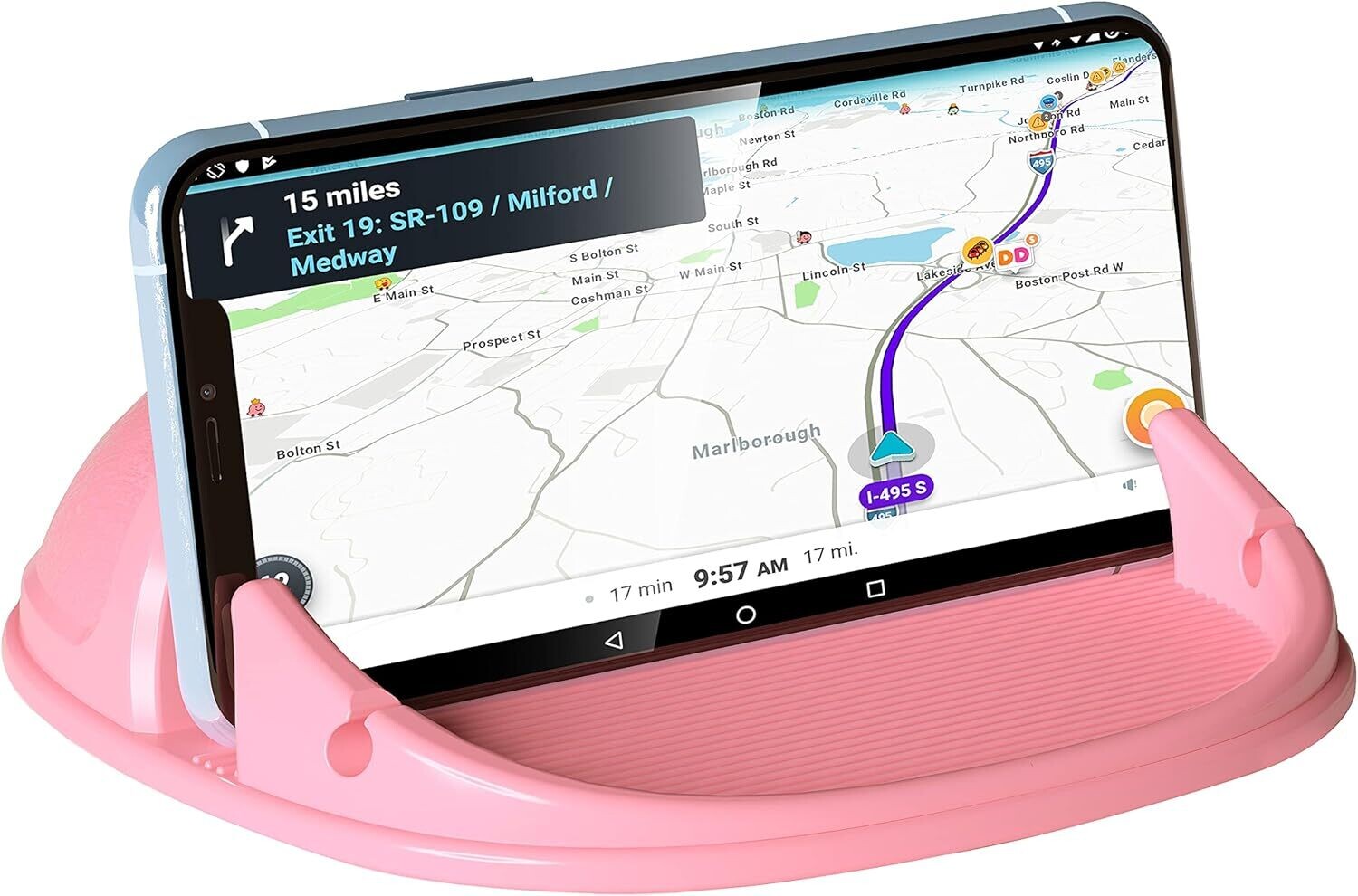 Car Phone Holder for Dashboards – Slip-Free Desk Phone Stand, Compatible with iPhone, Samsung, Android Smartphones, GPS Devices