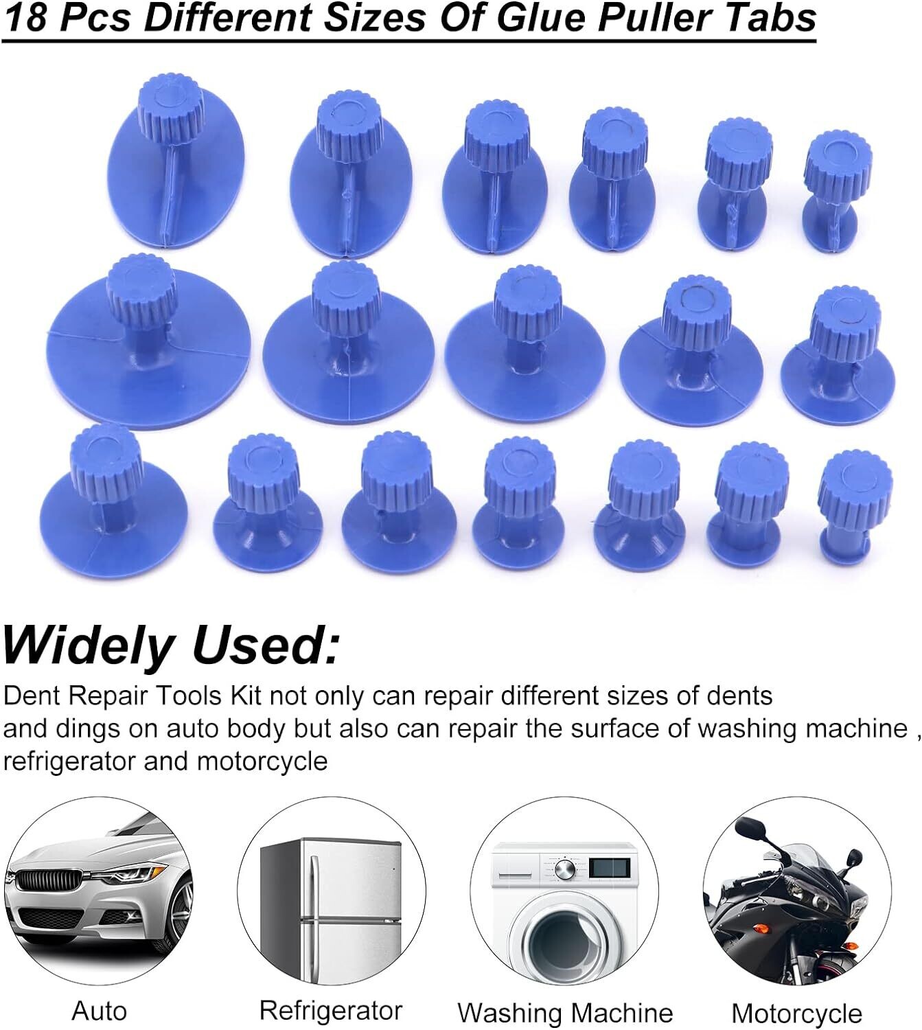 18 Pieces Suction Cup Paintless Dent Repair Kit, Dent Removal Tool for Car, Refrigerator, Tools with 1 Piece Dual Lever Dent Remover