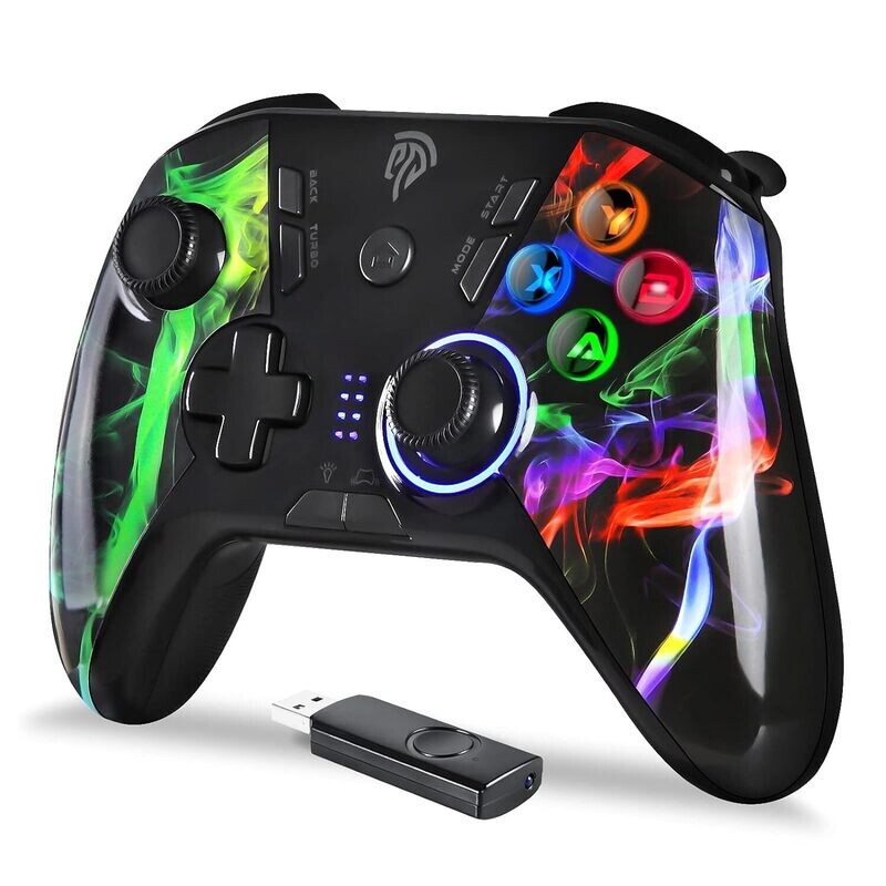 Bluetooth Switch Controller Wireless Gaming – Compatible with Windows 10, PS3, Android, Turbo Function, 4 Programmable Buttons, 5 Vibration Levels, Adjustable Button Lighting