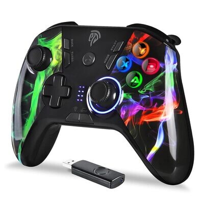 Bluetooth Switch Controller Wireless Gaming for Windows 10/PS3/Android, turbo function (continuous fire), 4 programmable buttons, 5 levels of vibration, adjustable button lighting