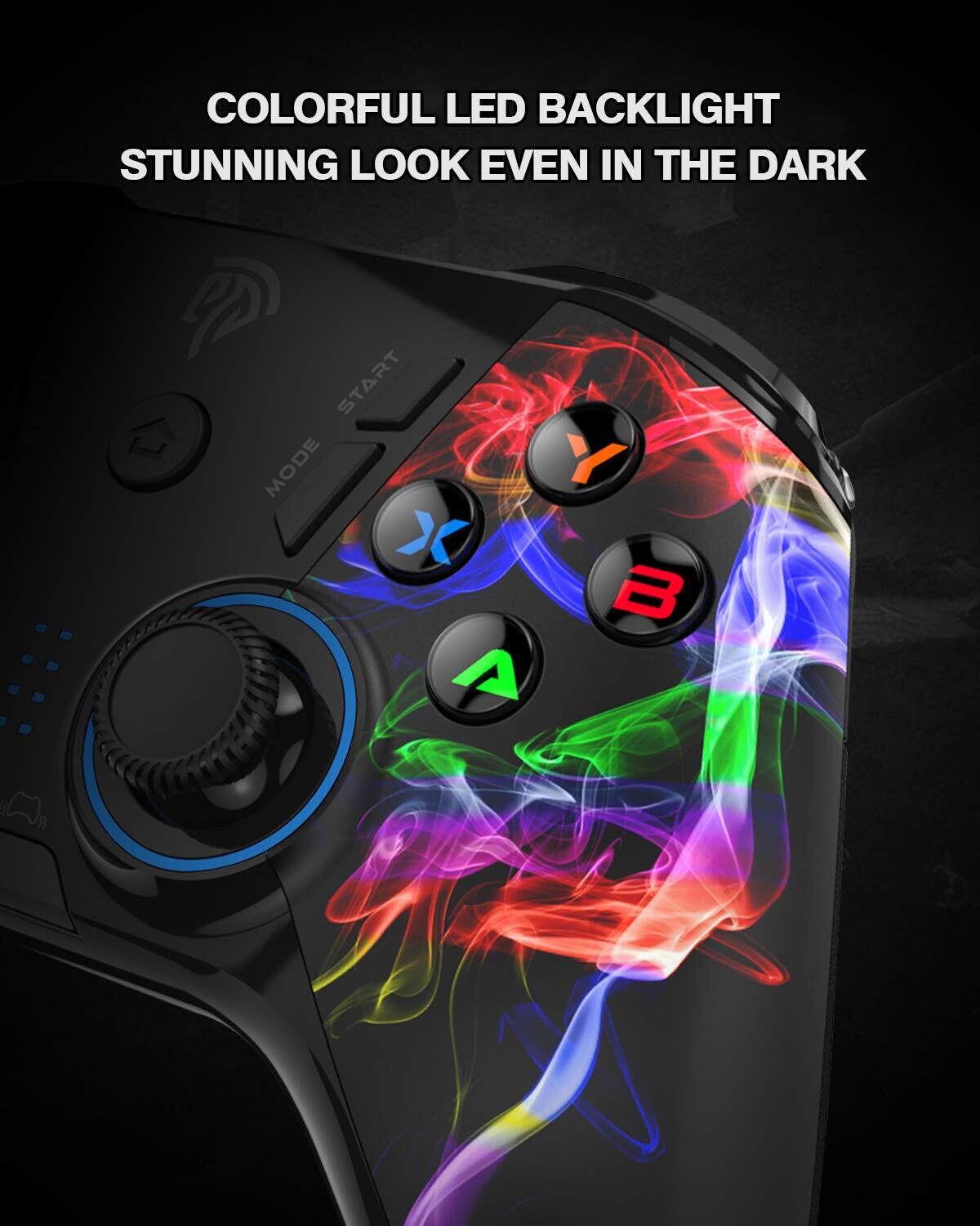 Bluetooth Switch Controller Wireless Gaming – Compatible with Windows 10, PS3, Android, Turbo Function, 4 Programmable Buttons, 5 Vibration Levels, Adjustable Button Lighting