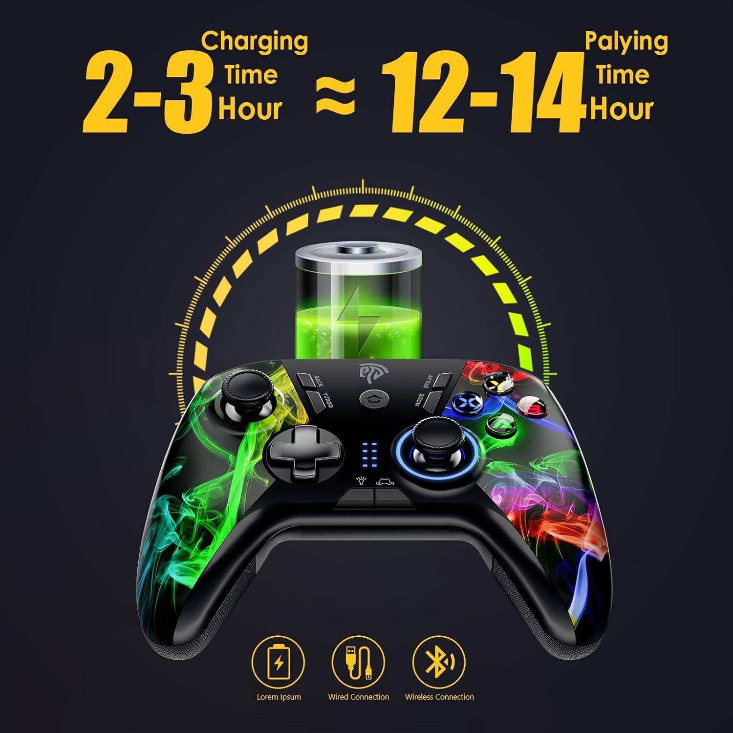 Bluetooth Switch Controller Wireless Gaming – Compatible with Windows 10, PS3, Android, Turbo Function, 4 Programmable Buttons, 5 Vibration Levels, Adjustable Button Lighting