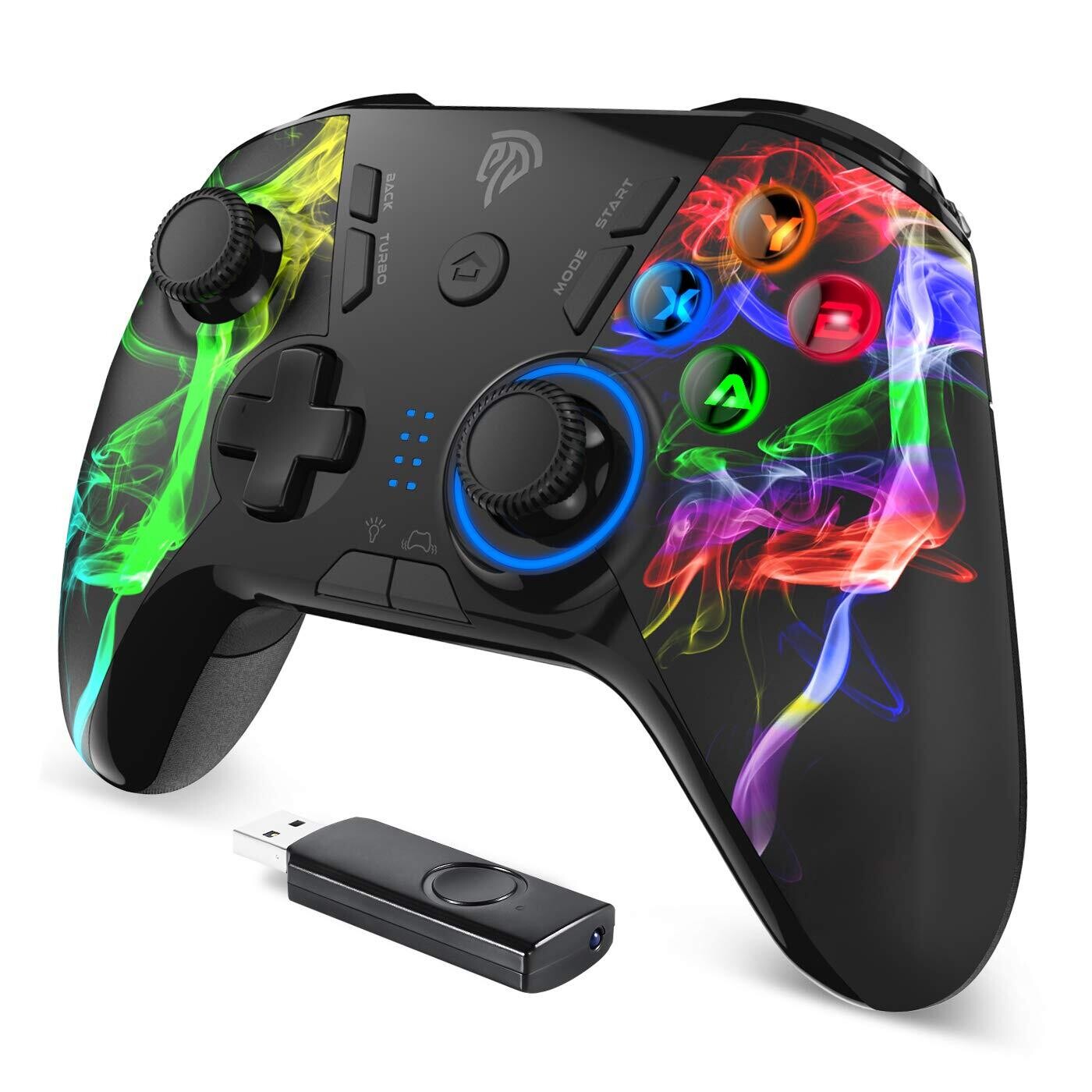 Bluetooth Switch Controller Wireless Gaming – Compatible with Windows 10, PS3, Android, Turbo Function, 4 Programmable Buttons, 5 Vibration Levels, Adjustable Button Lighting