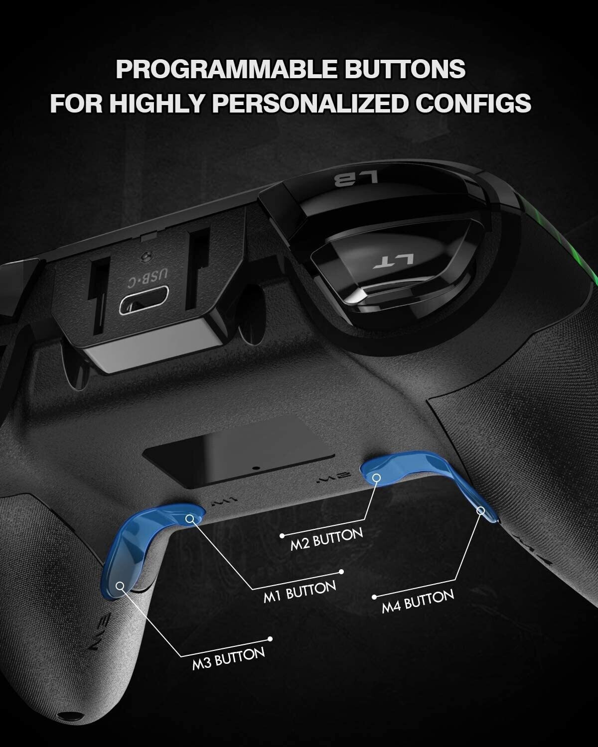 Bluetooth Switch Controller Wireless Gaming – Compatible with Windows 10, PS3, Android, Turbo Function, 4 Programmable Buttons, 5 Vibration Levels, Adjustable Button Lighting