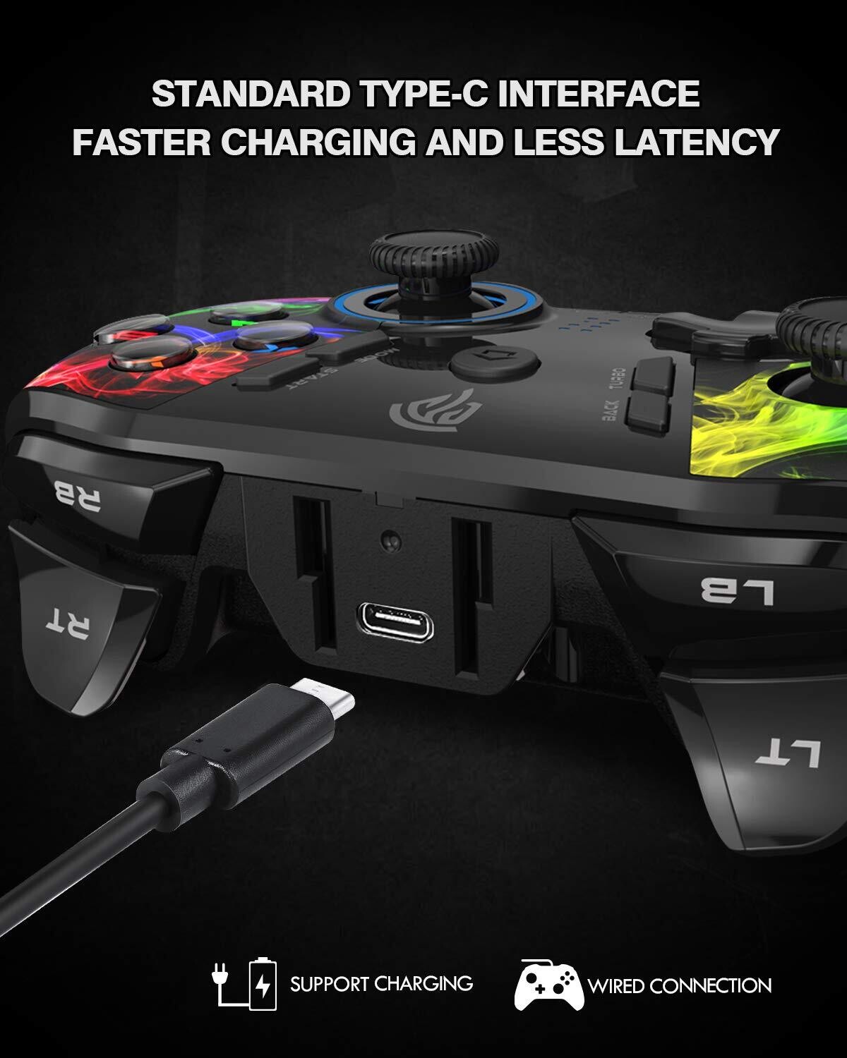 Bluetooth Switch Controller Wireless Gaming – Compatible with Windows 10, PS3, Android, Turbo Function, 4 Programmable Buttons, 5 Vibration Levels, Adjustable Button Lighting