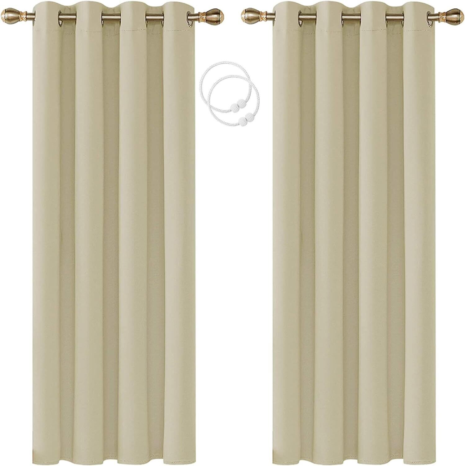 Eyelets Curtain with Tie Backs Opaque Short Window Curtain Blackout Curtain for Living Room Bedroom