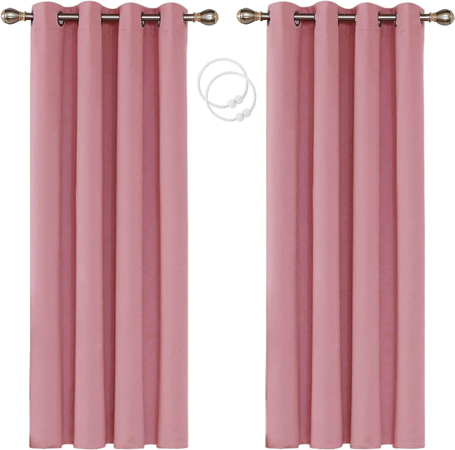 Eyelet Curtains with Tie Backs – Opaque Short Blackout Curtains for Living Room and Bedroom
