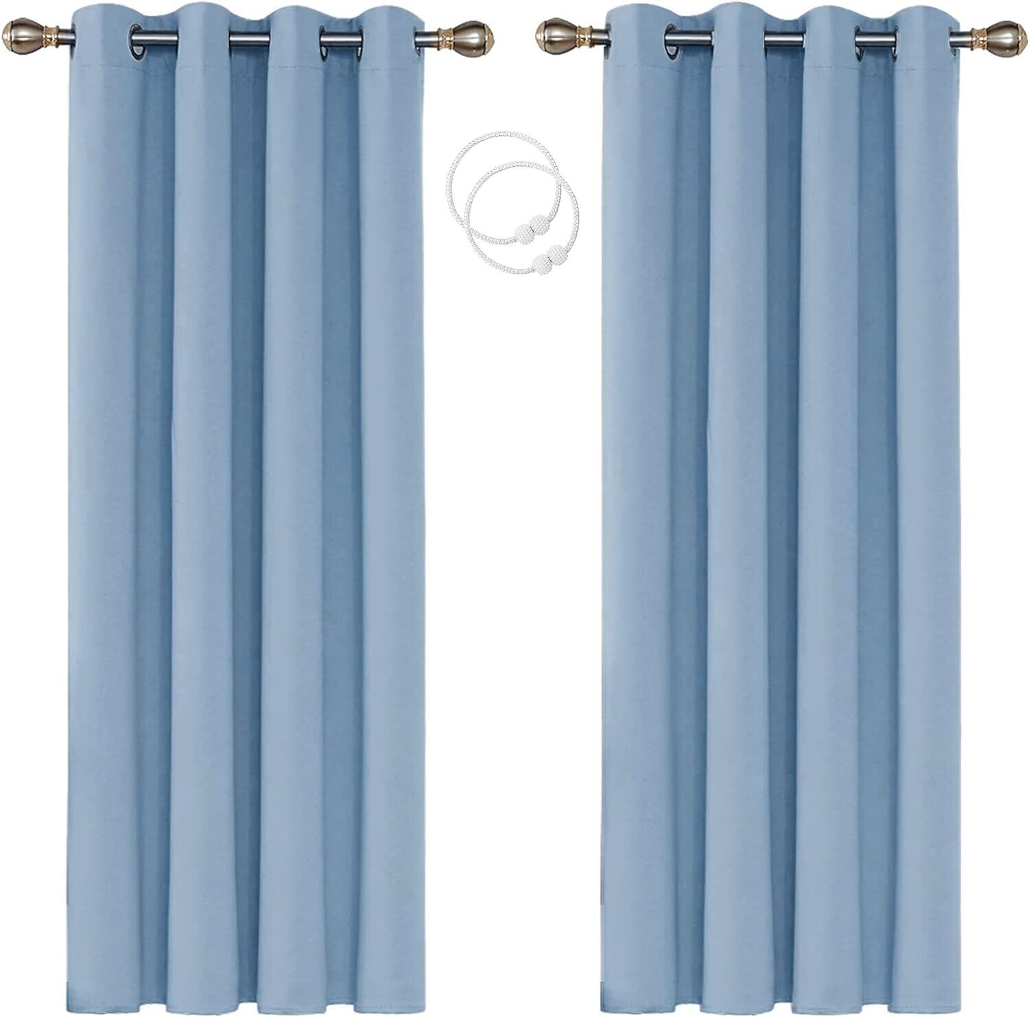 Eyelet Curtains with Tie Backs – Opaque Short Blackout Curtains for Living Room and Bedroom