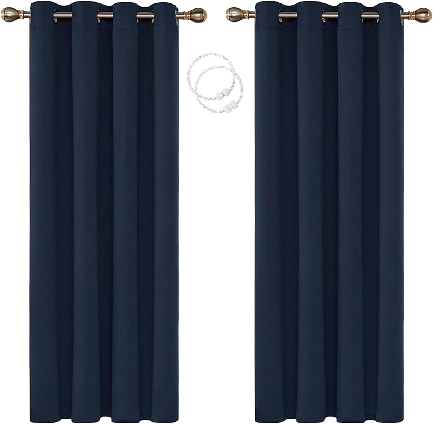Eyelet Curtains with Tie Backs – Opaque Short Blackout Curtains for Living Room and Bedroom