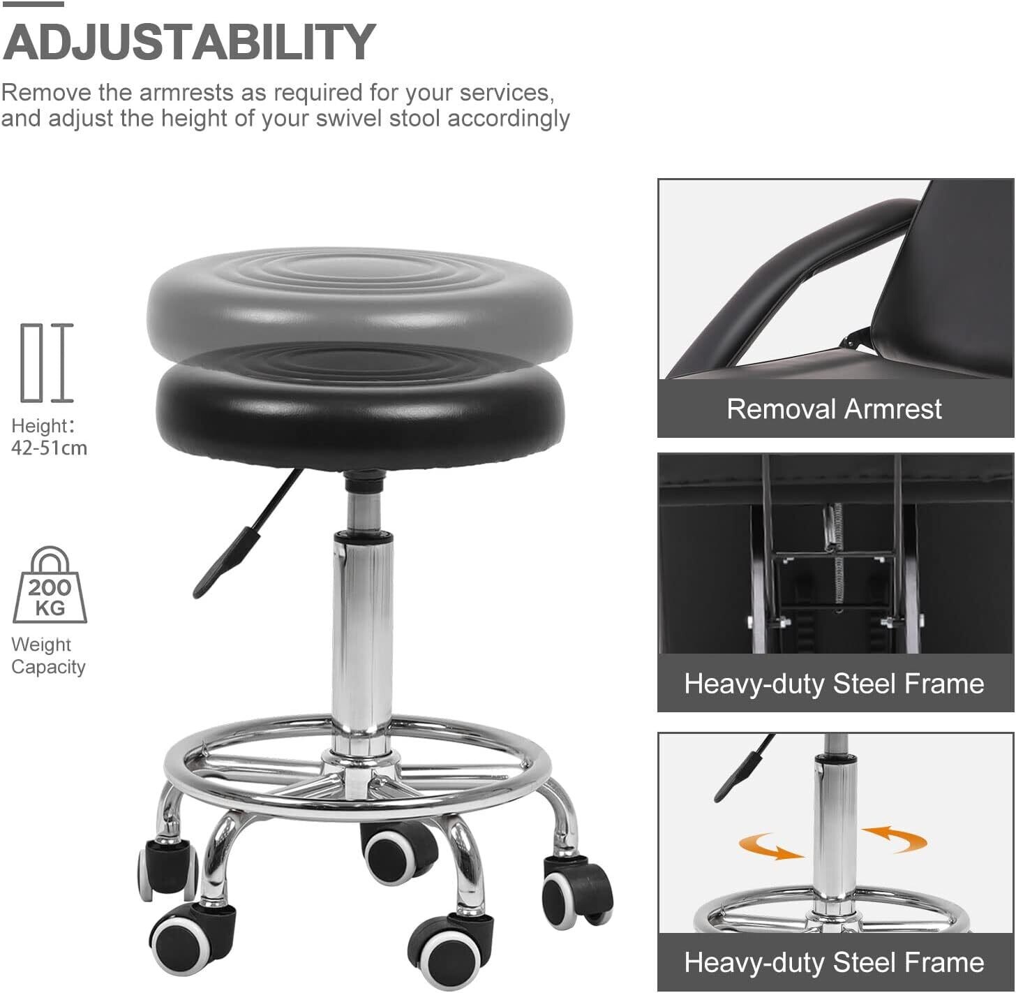Black Home Beauty Salon Massage Bed with Thick Padding and Headrest – Adjustable Salon Stool, 185 x 82 x 65 cm for Spa and Professional Use