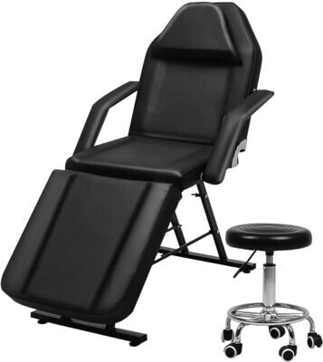 Black Home Beauty Salon Massage Bed with Thick Padding and Headrest – Adjustable Salon Stool, 185 x 82 x 65 cm for Spa and Professional Use