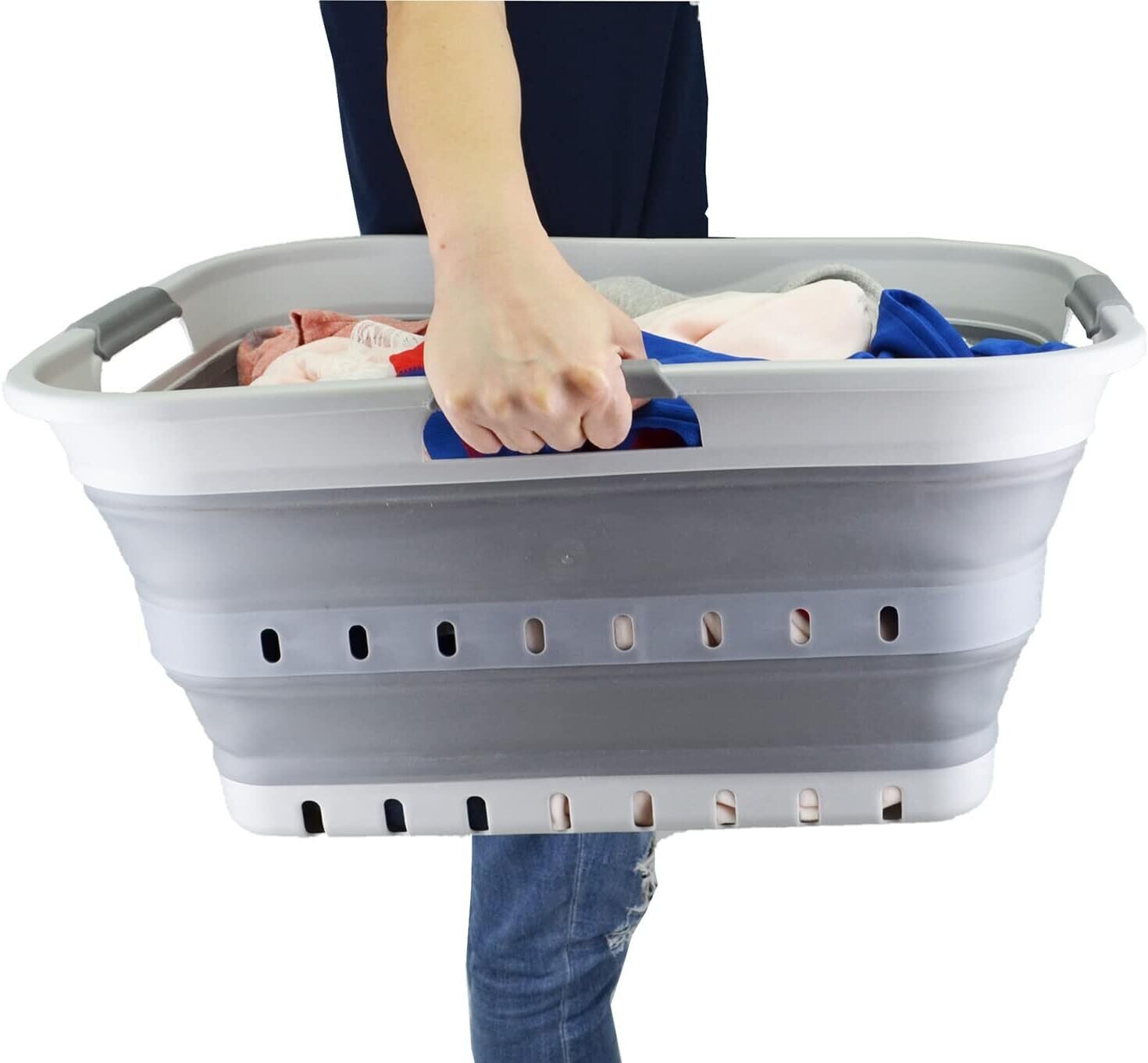 42L Foldable Plastic Laundry Basket, Pop-Up Storage Container, Portable and Space-Saving Laundry Organizer for Easy Storage and Transport