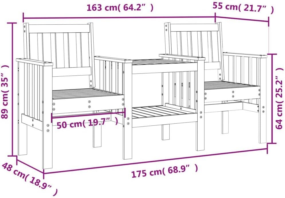 2-Seater Comfortable Bench with Built-In Table for Outdoor Seating
