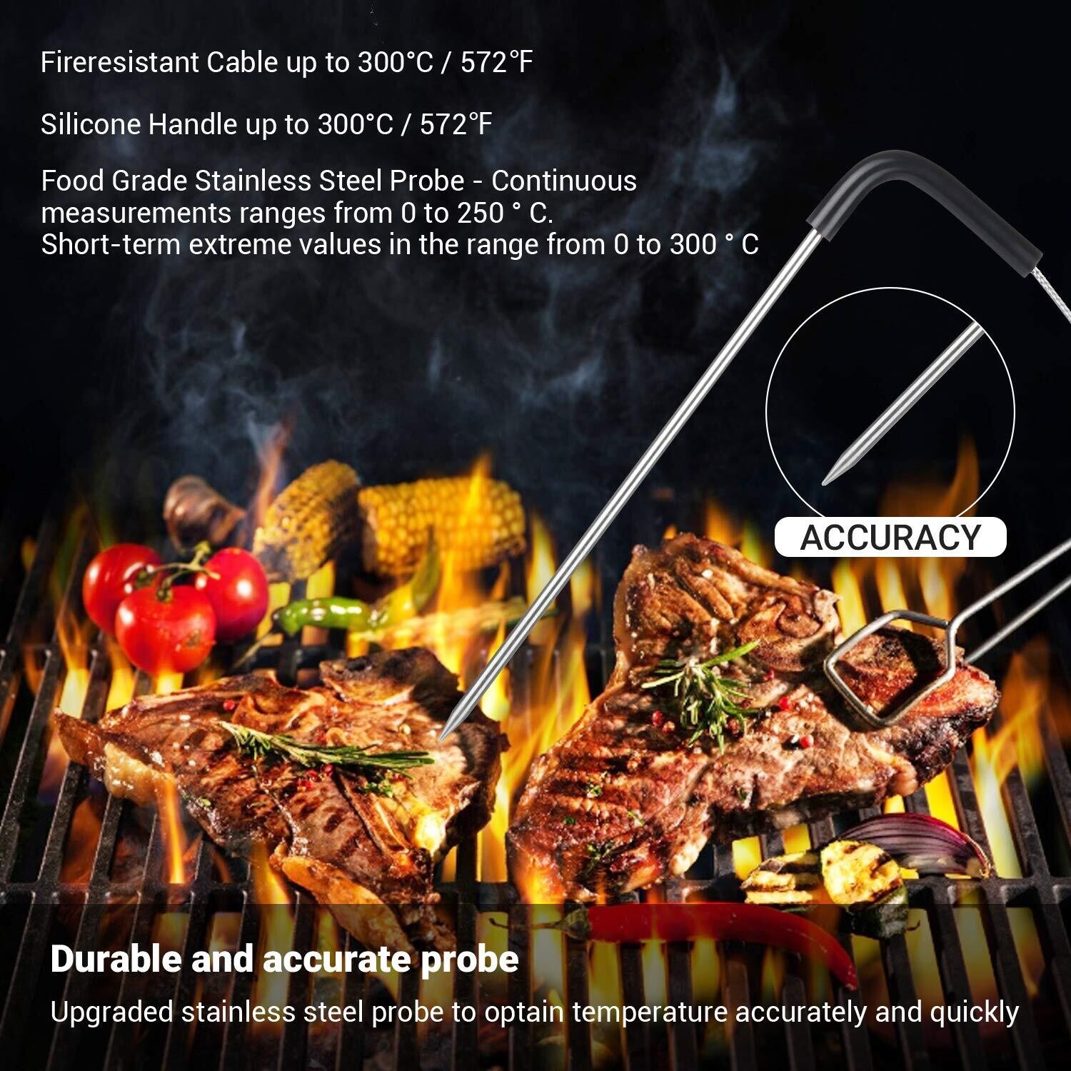 2X LCD LED Bluetooth 4.0 Grill Thermometer, Cooking Thermometer with Temperature Alarm – Meat, Oven, and Roasting Thermometer with 2 Stainless Steel Probes for Grill and Baking