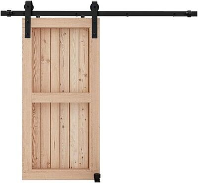 Heavy Duty Sliding Barn Door Hardware Track Kit Roller Hanger Set for Single Wooden Door with Adjustable Floor Guide—Interior Doors