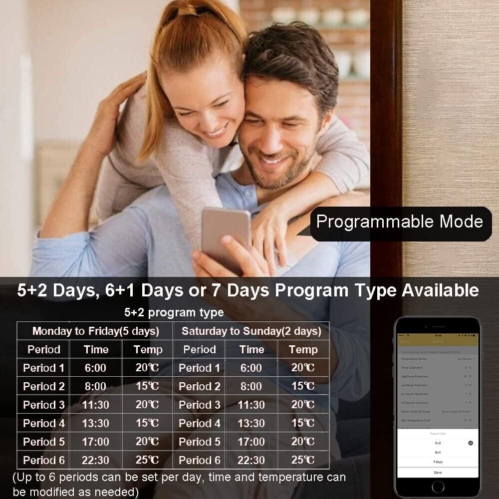WiFi Smart Thermostat for Boiler and Water Underfloor Heating, 3A Alexa/Google Assistant Compatible – Programmable Thermostat with Tuya/Smart Life APP Control, White