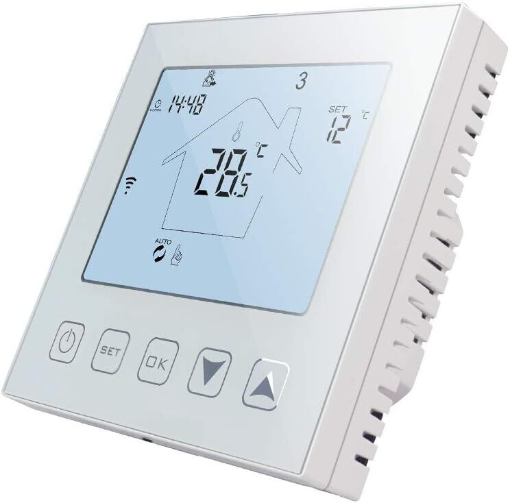 WiFi Smart Thermostat for Boiler and Water Underfloor Heating, 3A Alexa/Google Assistant Compatible – Programmable Thermostat with Tuya/Smart Life APP Control, White