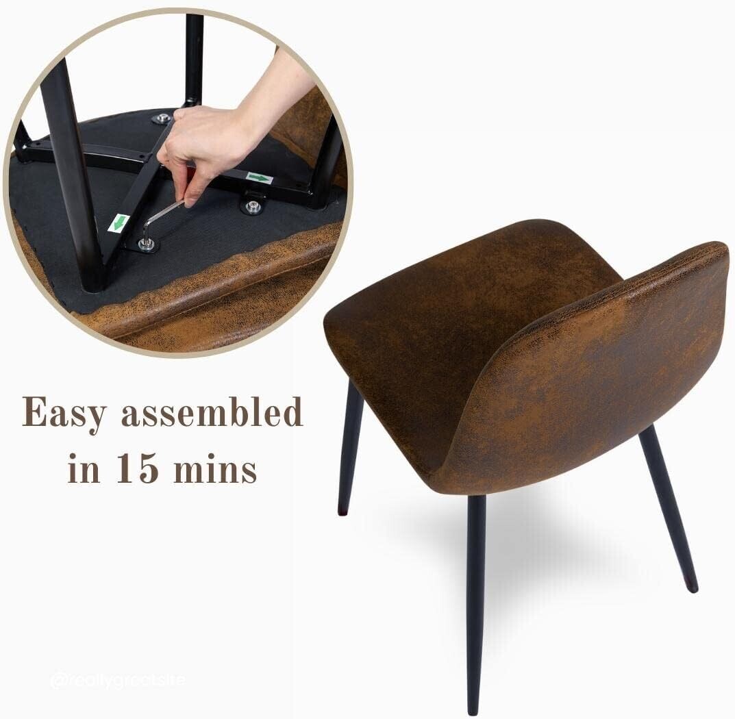 4 Dining Chairs with Soft Upholstery and Backrest, Kitchen Chairs with Solid Metal Legs for Living Room and Lounge – Brown Design for Home Use