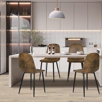 4 Dining Chairs with Soft Upholstery and Backrest, Kitchen Chairs with Solid Metal Legs for Living Room and Lounge – Brown Design for Home Use