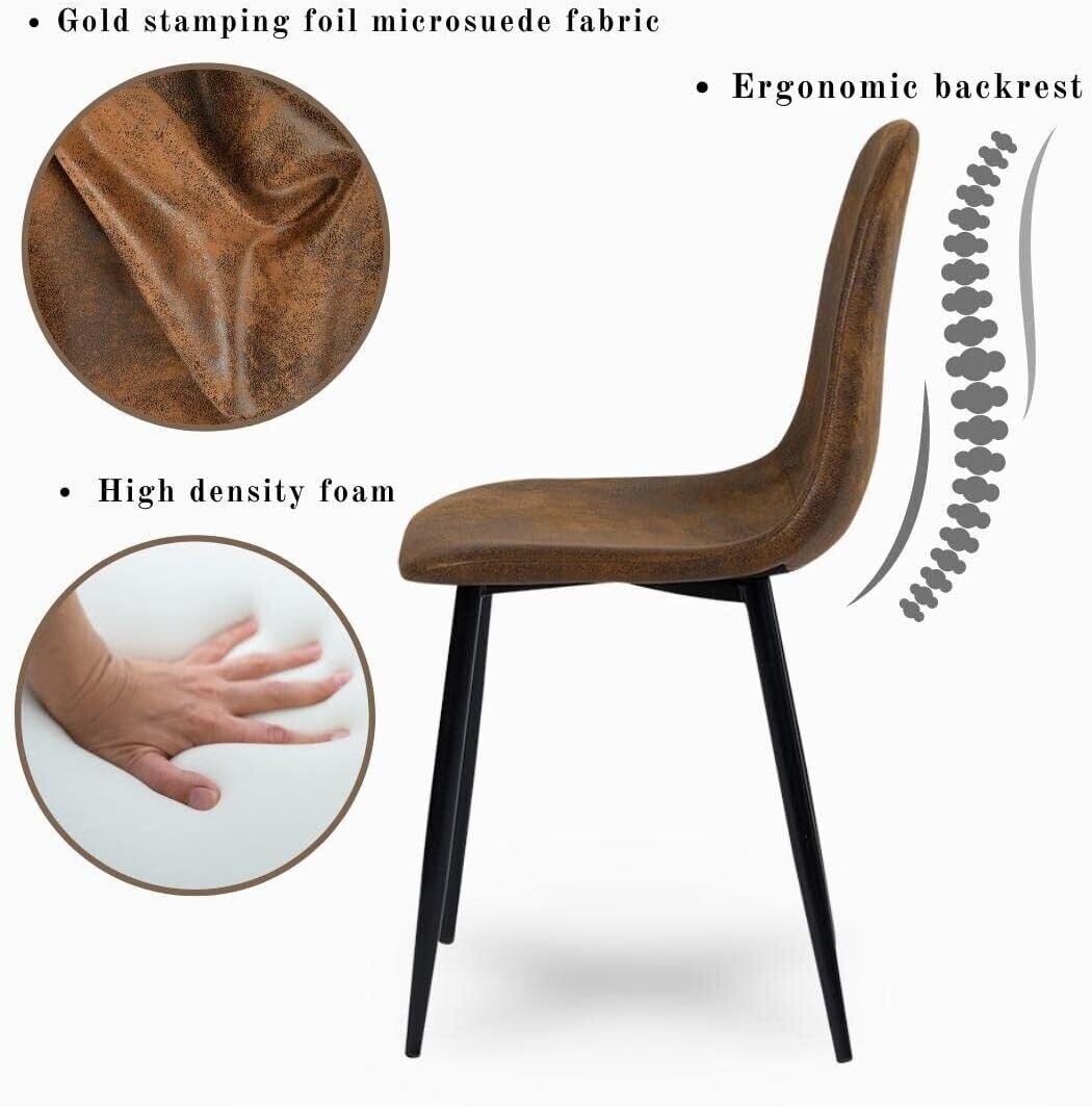 4 Dining Chairs with Soft Upholstery and Backrest, Kitchen Chairs with Solid Metal Legs for Living Room and Lounge – Brown Design for Home Use