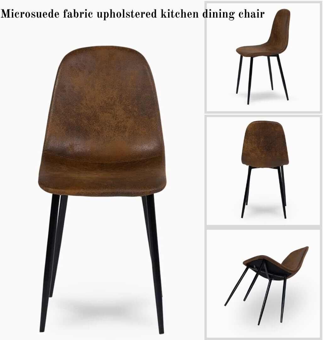 4 Dining Chairs with Soft Upholstery and Backrest, Kitchen Chairs with Solid Metal Legs for Living Room and Lounge – Brown Design for Home Use