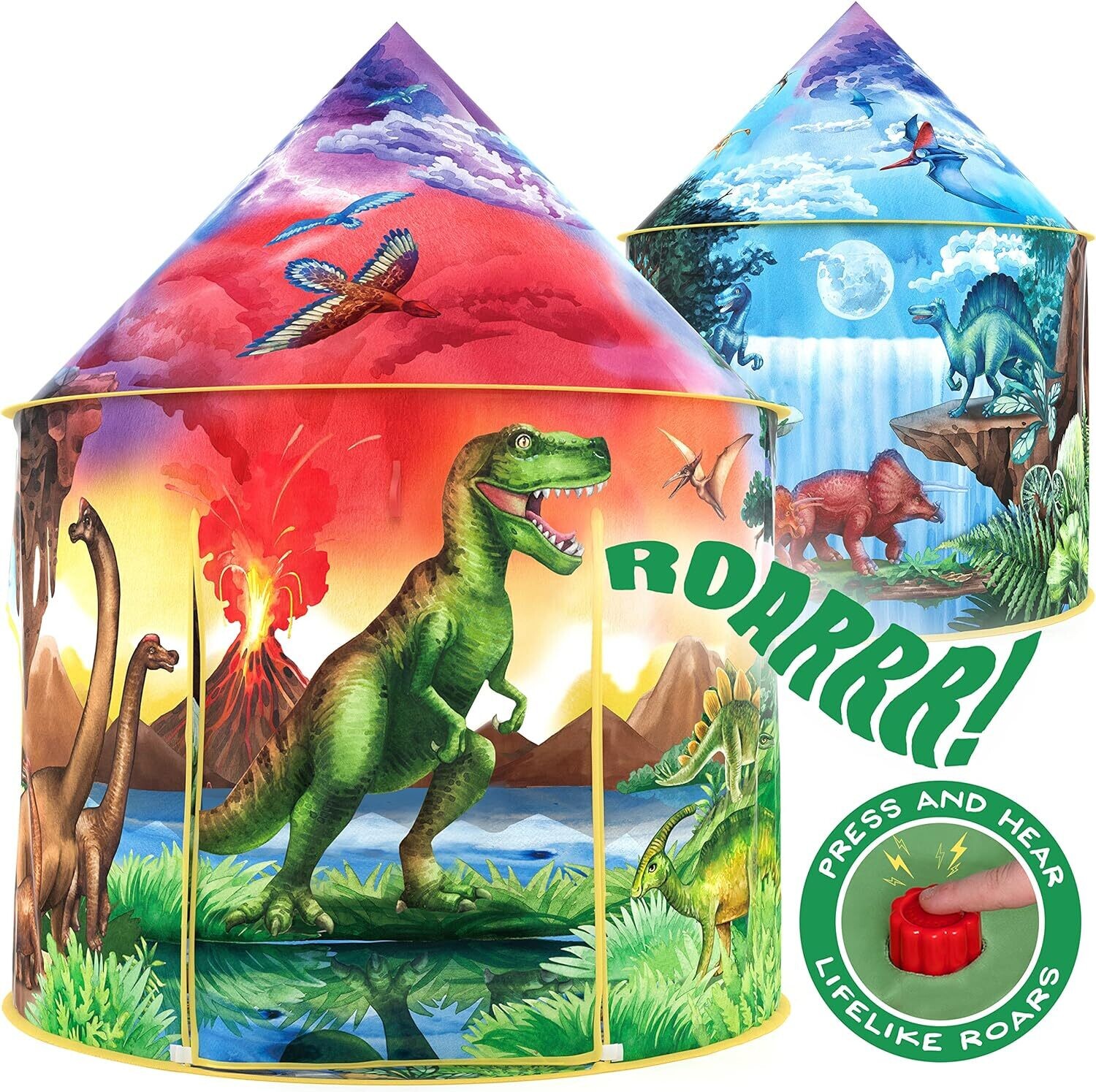 Dinosaur Discovery Play Tent with Roar Button Pop Up Tents for Kids, Indoor & Outdoor Kids Playhouse