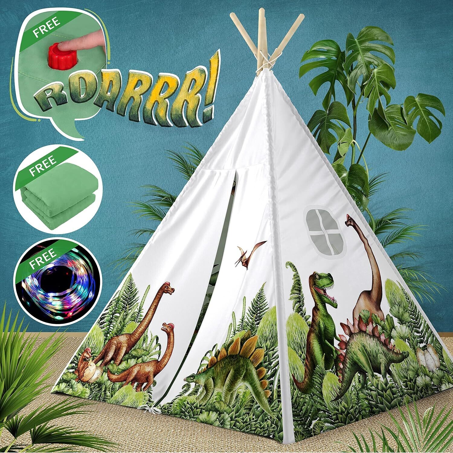 Dinosaur Discovery Play Tent with Roar Button Pop Up Tents for Kids, Indoor &amp; Outdoor Kids Playhouse
