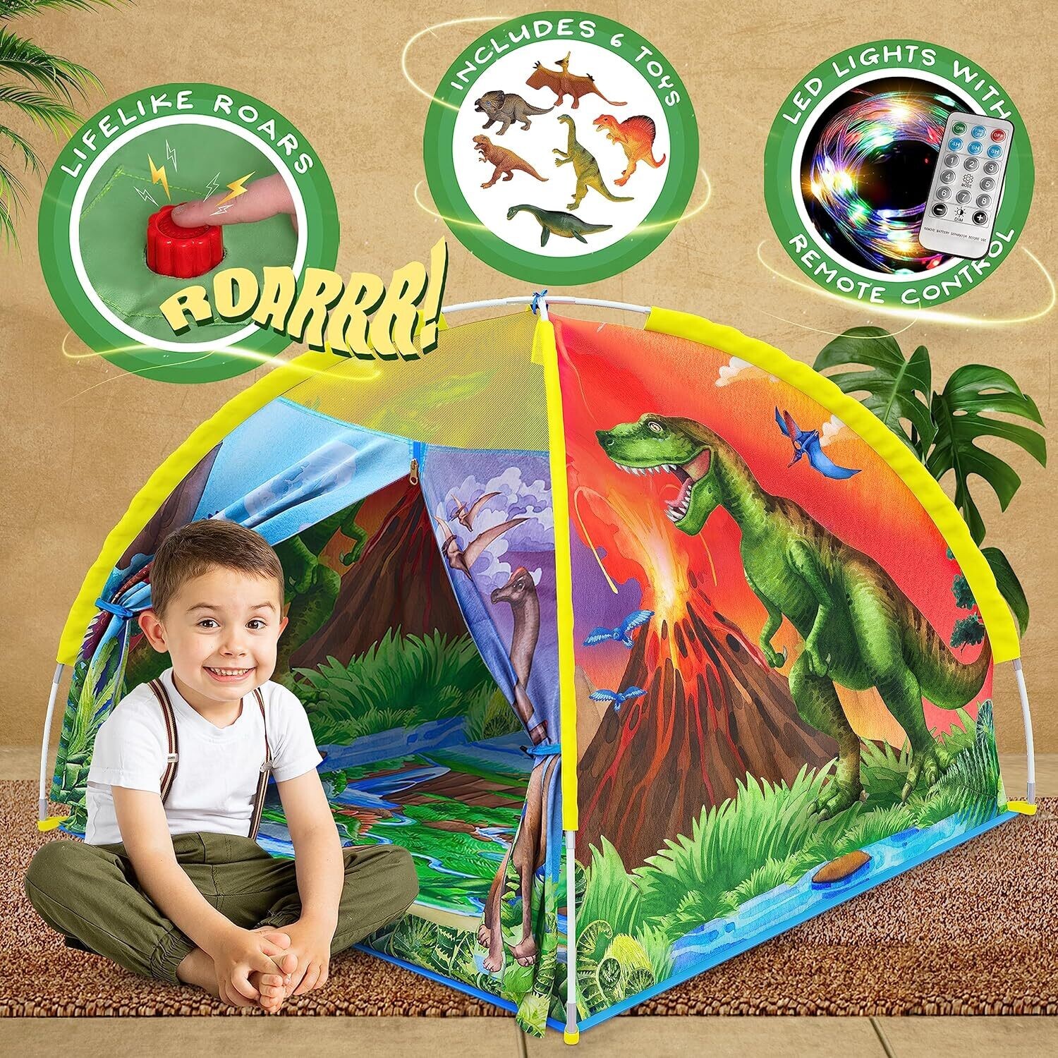 Dinosaur Discovery Play Tent with Roar Button Pop Up Tents for Kids, Indoor &amp; Outdoor Kids Playhouse