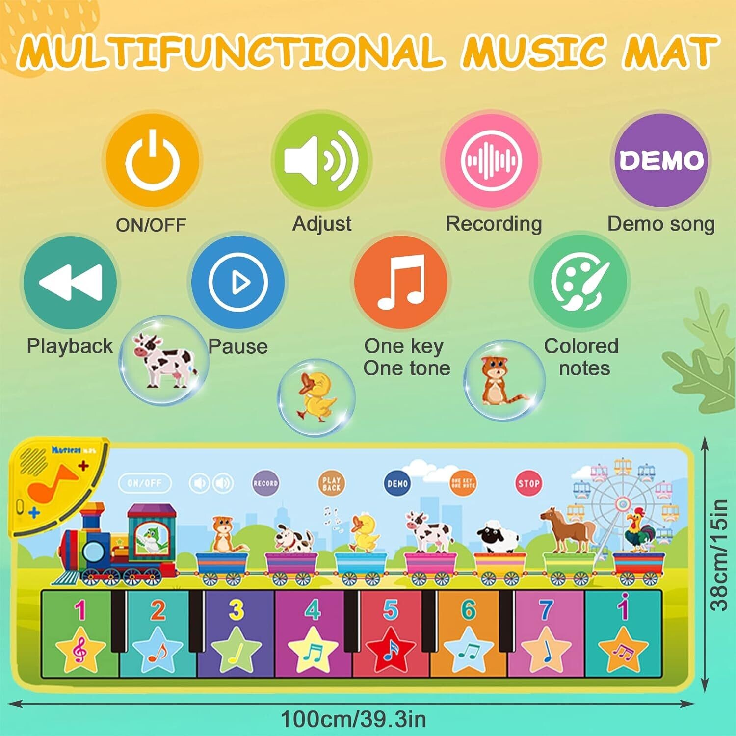 Children&#39;s Music Piano Mat, Educational Toy for 1-4 Years Boys and Girls, Interactive Birthday Gift for Toddlers and Babies