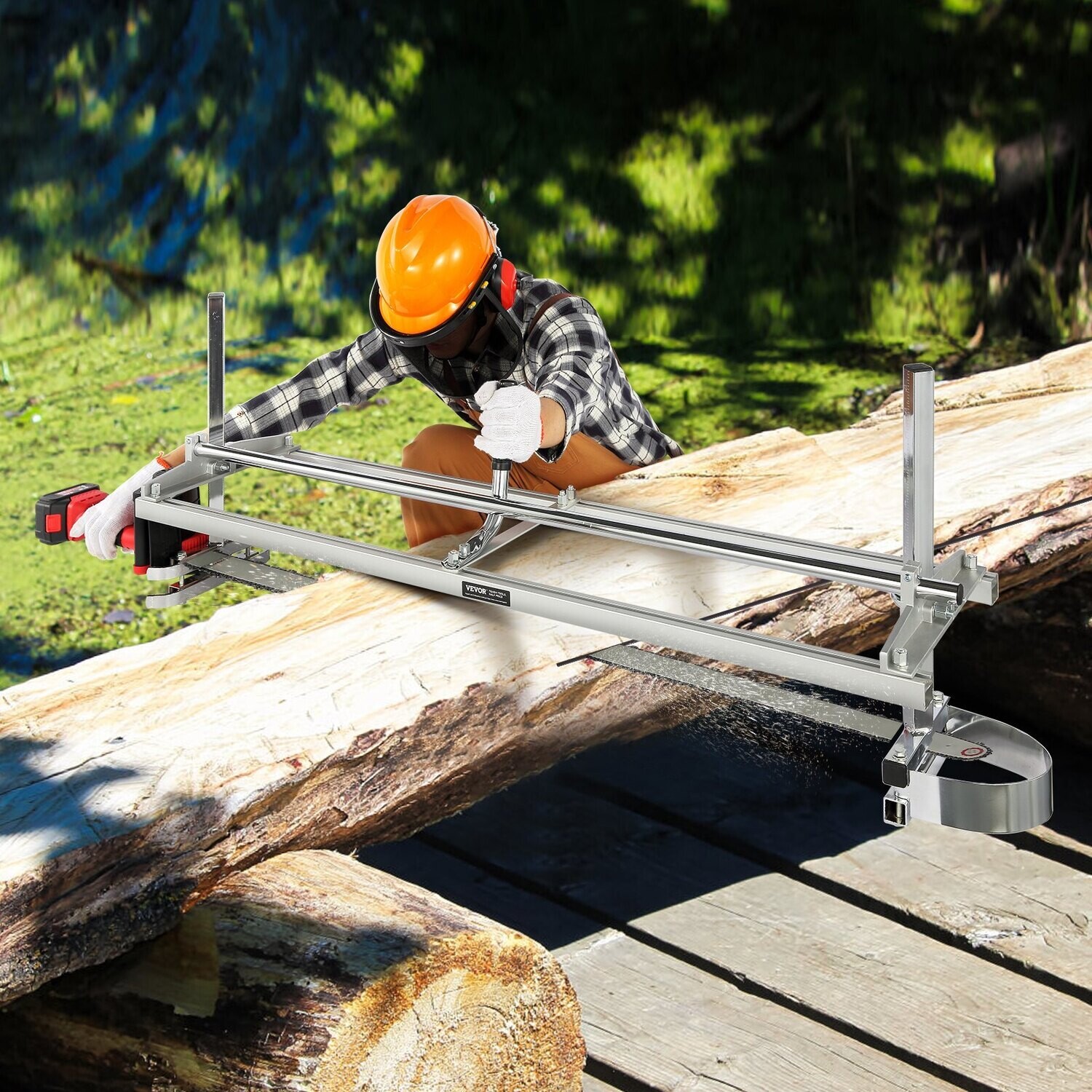 Portable Sawmill 14&quot;-48&quot; Guide Bar, Galvanized Steel Chainsaw Planking Mill, 0.2&quot;-11.81&quot; Cutting Thickness, Wood Lumber Cross Cutting Saw Mill for Builders and Woodworkers
