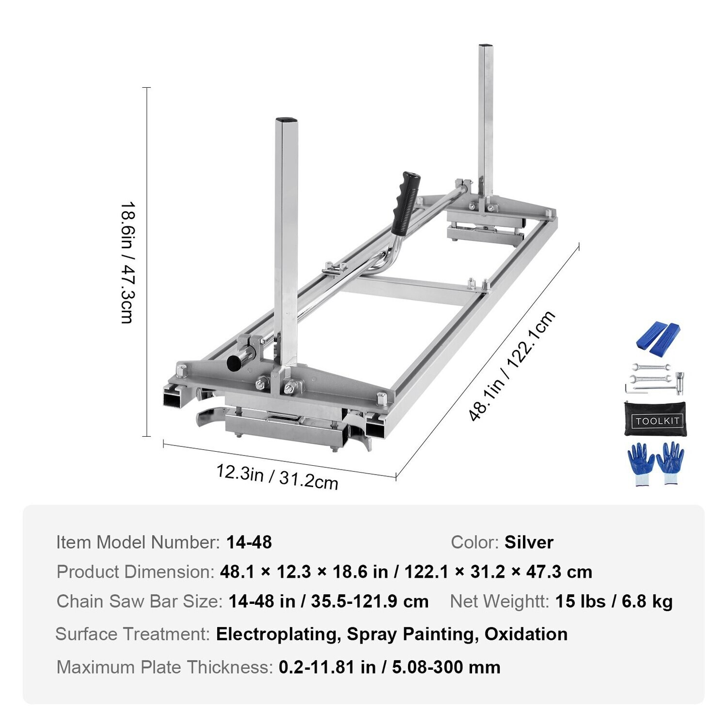 Portable Sawmill 14&quot;-48&quot; Guide Bar, Galvanized Steel Chainsaw Planking Mill, 0.2&quot;-11.81&quot; Cutting Thickness, Wood Lumber Cross Cutting Saw Mill for Builders and Woodworkers