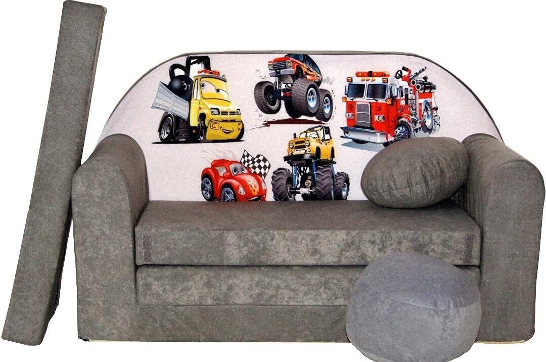 Children&#39;s 3-in-1 Sofa Bed, Multi-Function Sofa with Free Upholstered Stool and Cushion, Kids&#39; Furniture Set for Playroom and Bedroom