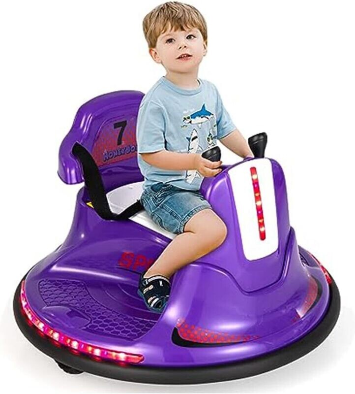 6V Electric Bumper Car for Kids, Double Joystick, 2 Driving Modes, 2.4 GHz Remote Control, 360° Rotation, LED Lights, Adjustable Seat Belt, 3-6 km/h Speed