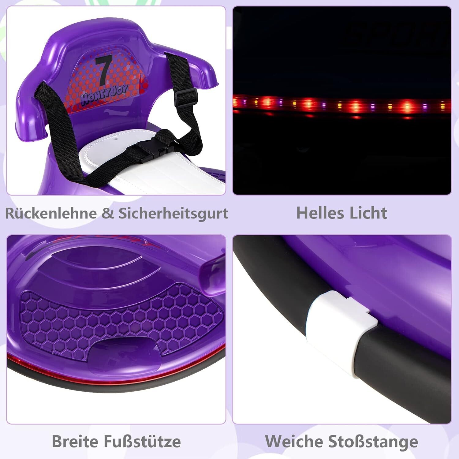 6V Electric Bumper Car for Kids, Double Joystick, 2 Driving Modes, 2.4 GHz Remote Control, 360° Rotation, LED Lights, Adjustable Seat Belt, 3-6 km/h Speed