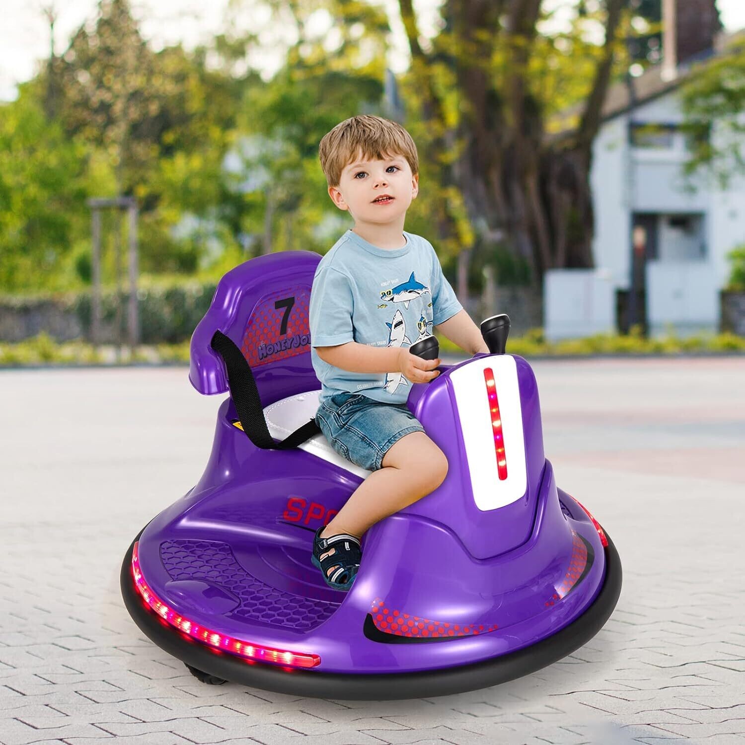 6V Electric Bumper Car for Kids, Double Joystick, 2 Driving Modes, 2.4 GHz Remote Control, 360° Rotation, LED Lights, Adjustable Seat Belt, 3-6 km/h Speed