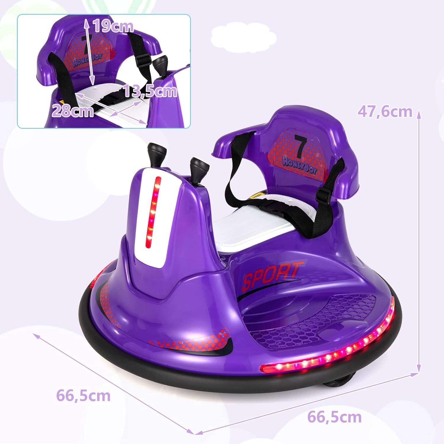 6V Electric Bumper Car for Kids, Double Joystick, 2 Driving Modes, 2.4 GHz Remote Control, 360° Rotation, LED Lights, Adjustable Seat Belt, 3-6 km/h Speed