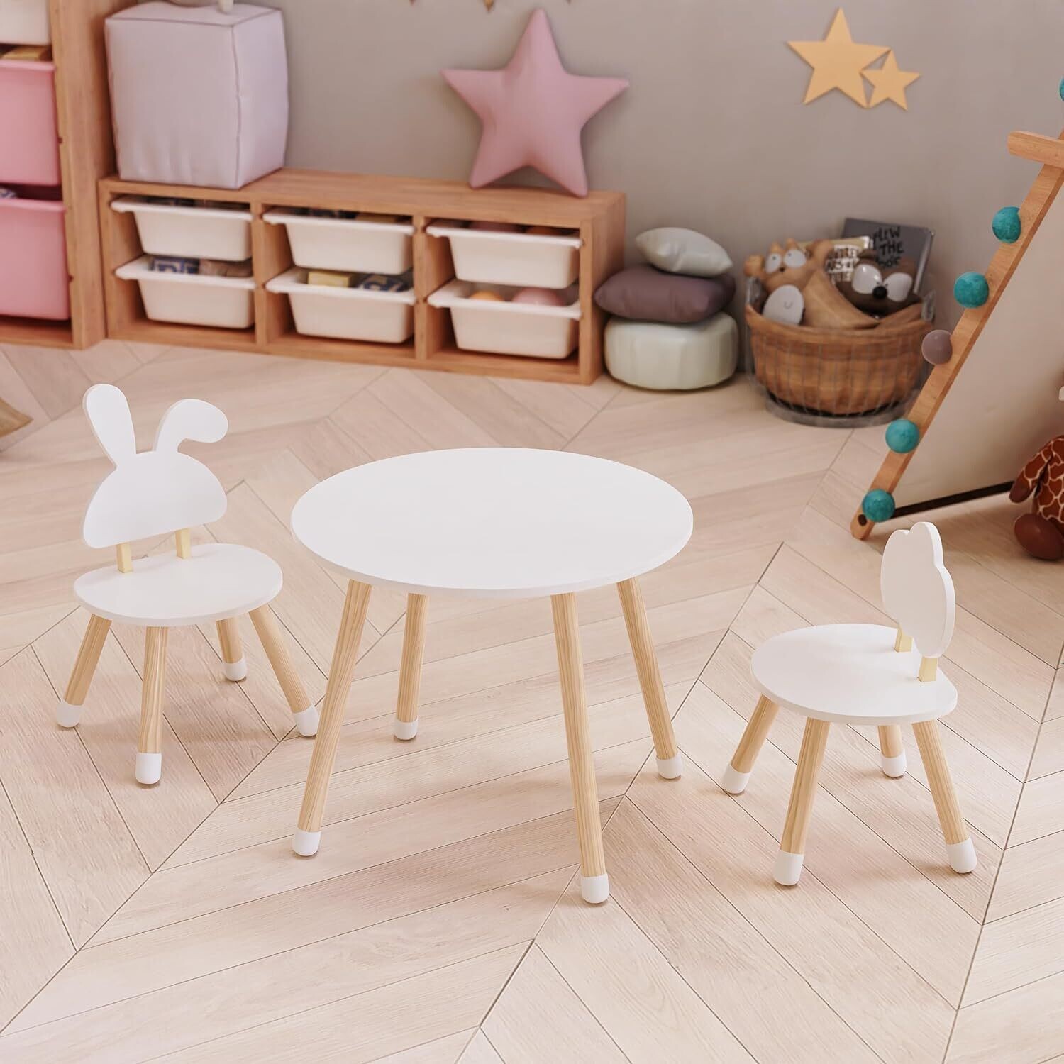 Children&#39;s Wooden Table and Chairs Set, Kids Furniture for Playroom and Bedroom