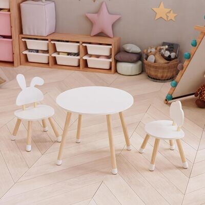 Children's Wooden Table and Chairs Set, Kids Furniture for Playroom and Bedroom