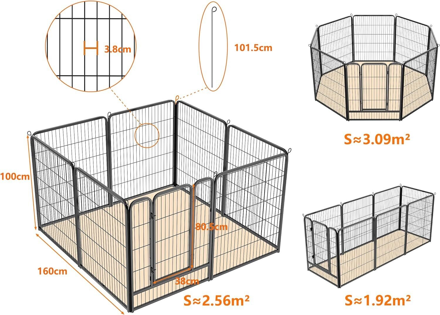 8 Panel Puppy Pen with Door, 100cm High Indoor/Outdoor Pet Exercise Playpen – Portable Detachable Enclosure for Dogs, Puppies, Cats, Rabbits, and Small Animals