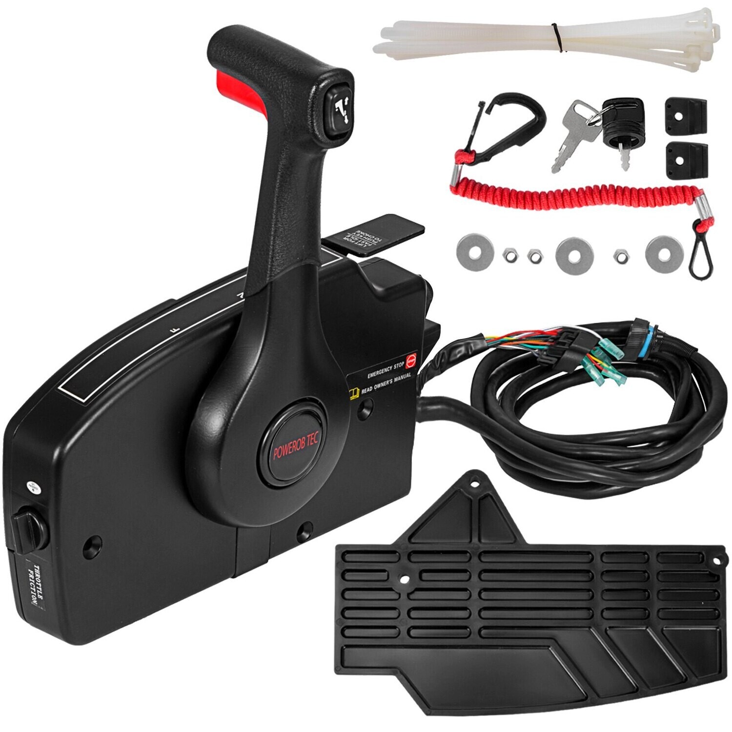 Remote Control Box Side Mount – Outboard Remote Control System with Emergency Cord &amp; Clip for Boats and Watercrafts