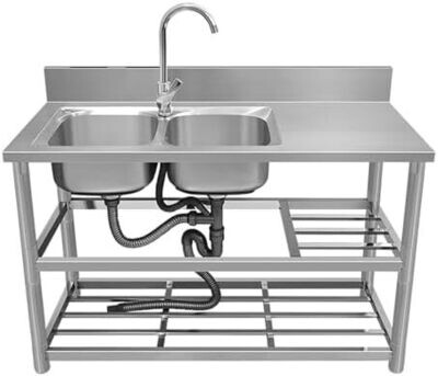 Double Bowl Kitchen Sink with 360° Rotating Faucet – Stainless Steel Sink for Modern Kitchens