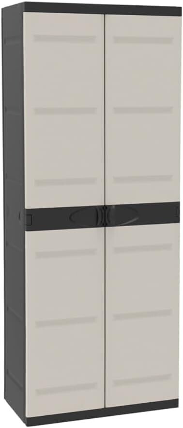 2-door high cabinet with shelves: 70 x 44 x 176 cm; Beige and Black; Titanium range; Indoor and Outdoor