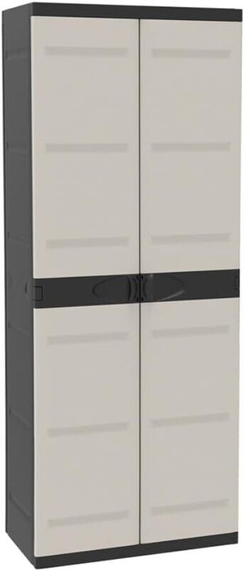 2-Door High Cabinet with Shelves – 70 x 44 x 176 cm, Beige and Black, Titanium Range, Suitable for Indoor and Outdoor Use