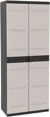 2-door high cabinet with shelves: 70 x 44 x 176 cm; Beige and Black; Titanium range; Indoor and Outdoor