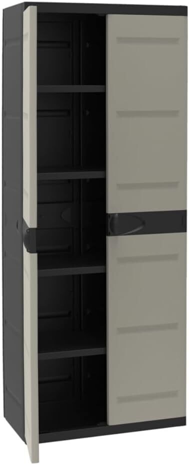 2-Door High Cabinet with Shelves – 70 x 44 x 176 cm, Beige and Black, Titanium Range, Suitable for Indoor and Outdoor Use
